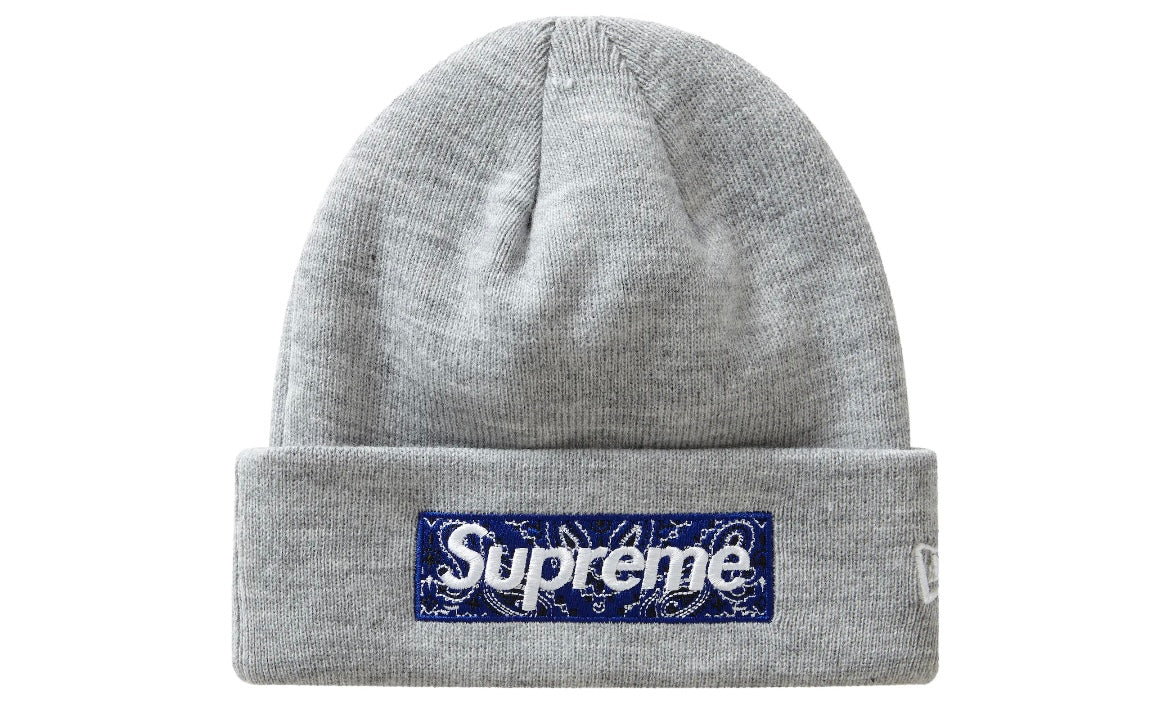 SUPREME NEW ERA BOX LOGO BEANIE ‘HEATHER GREY/BLUE’