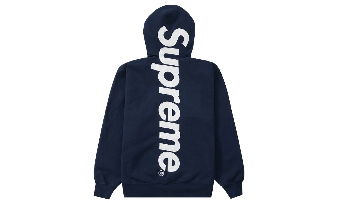 SUPREME SATIN APPLIQUÉ HOODED SWEATER ‘NAVY BLUE’