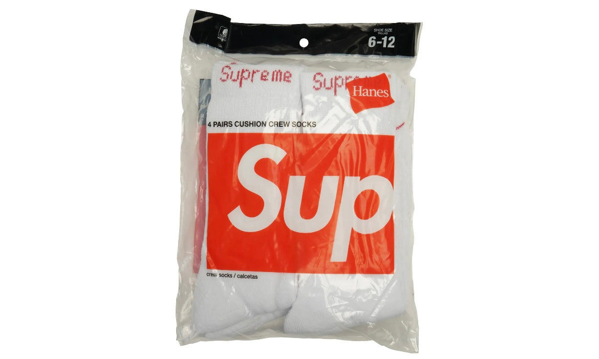 SUPREME HANES SOCKS (4 PACK) ‘WHITE’