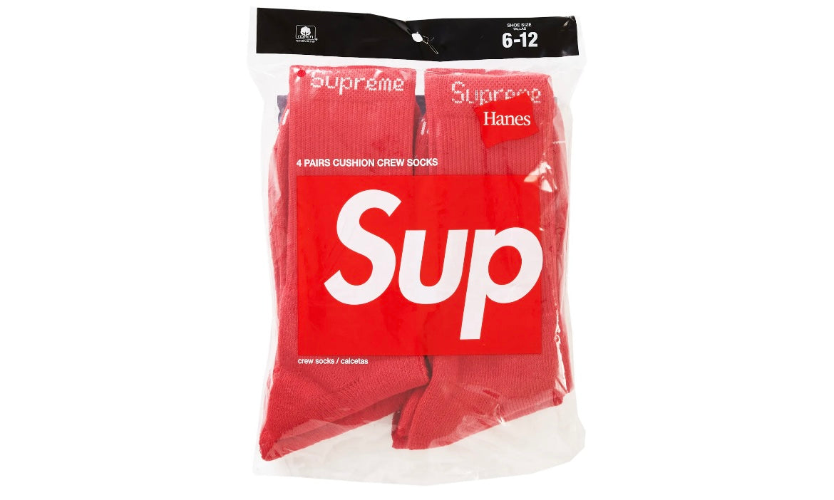 SUPREME HANES SOCKS (4 PACK) ‘RED’