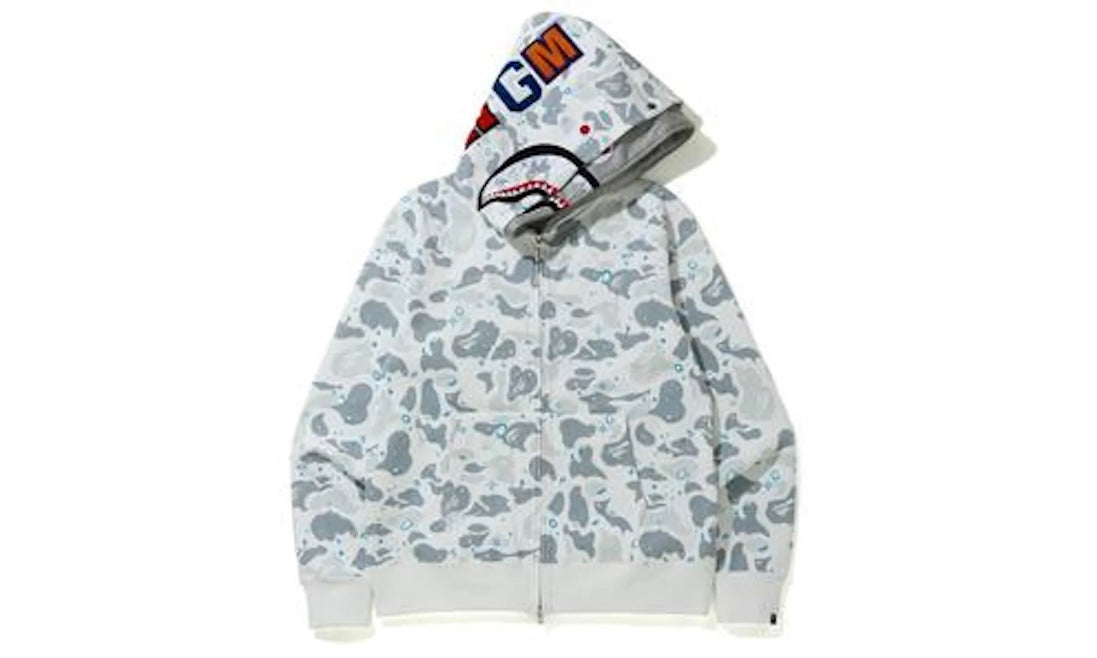 BAPE SPACE CAMO SHARK FULL ZIP DOUBLE HOODIE ‘WHITE MULTI’