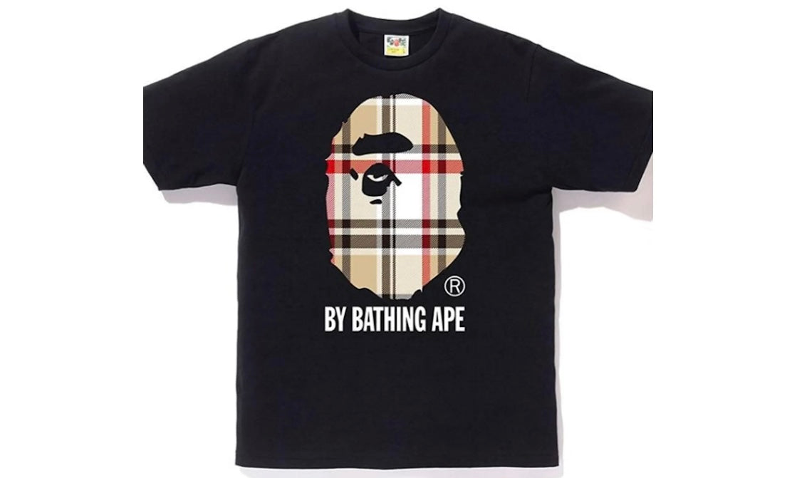 BAPE A BATHING APE CHECK BY BATHING APP TEE ‘BLACK/BEIGE’