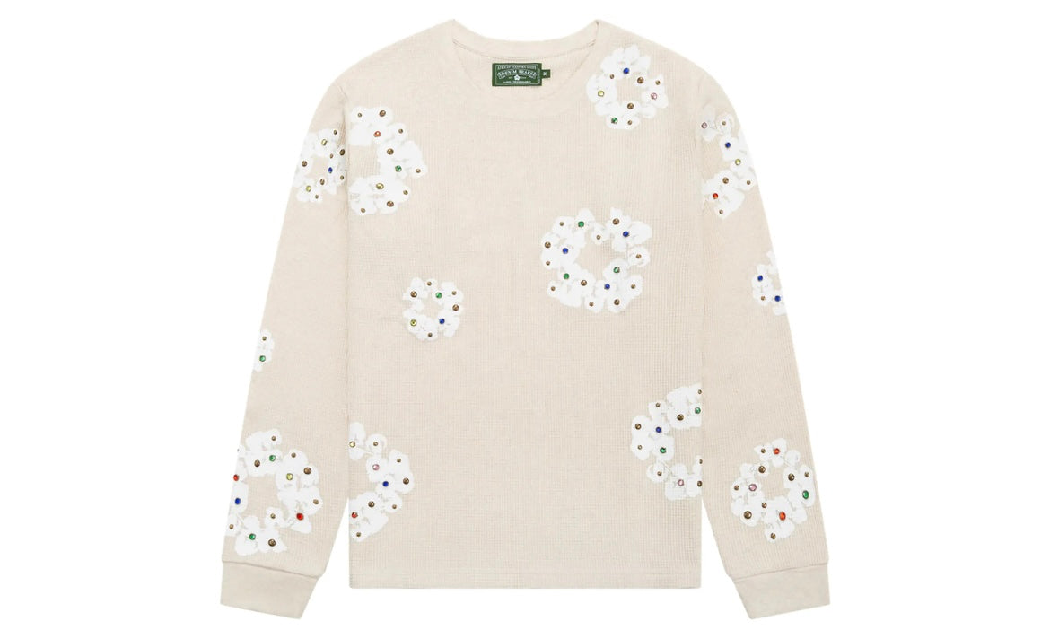 DENIM TEARS RHINESTONE COTTON WREATH THERMAL ‘OATMEAL’