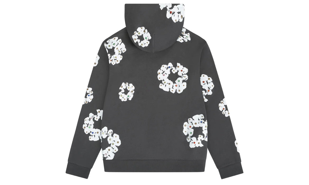 DENIM TEARS RHINESTONE COTTON WREATH ZIP UP HOODIE ‘VINTAGE BLACK’