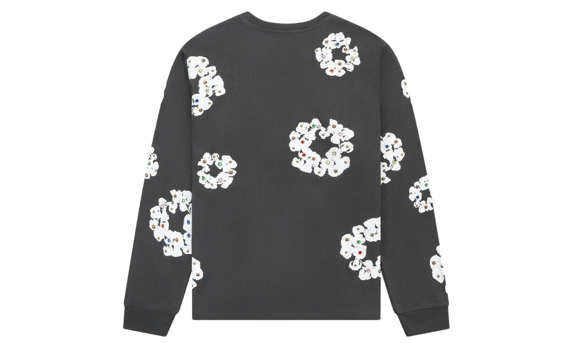 DENIM TEARS RHINESTONE COTTON WREATH THERMAL ‘VINTAGE BLACK’