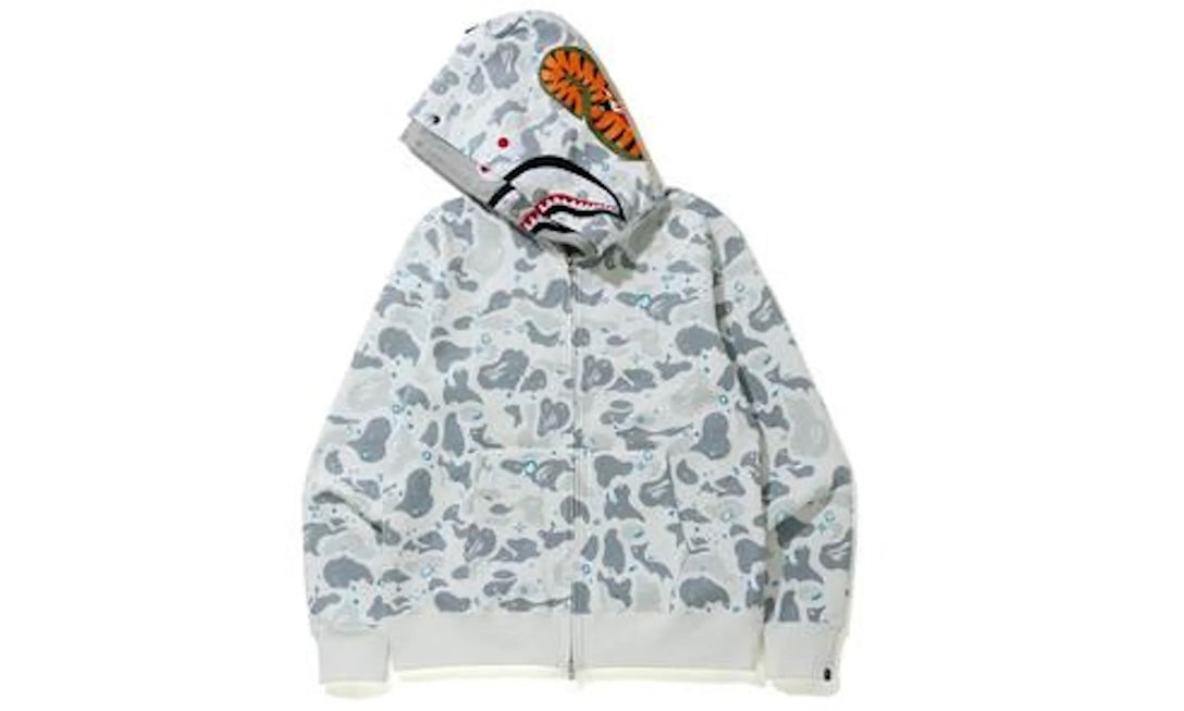 BAPE SPACE CAMO SHARK FULL ZIP DOUBLE HOODIE ‘WHITE MULTI’