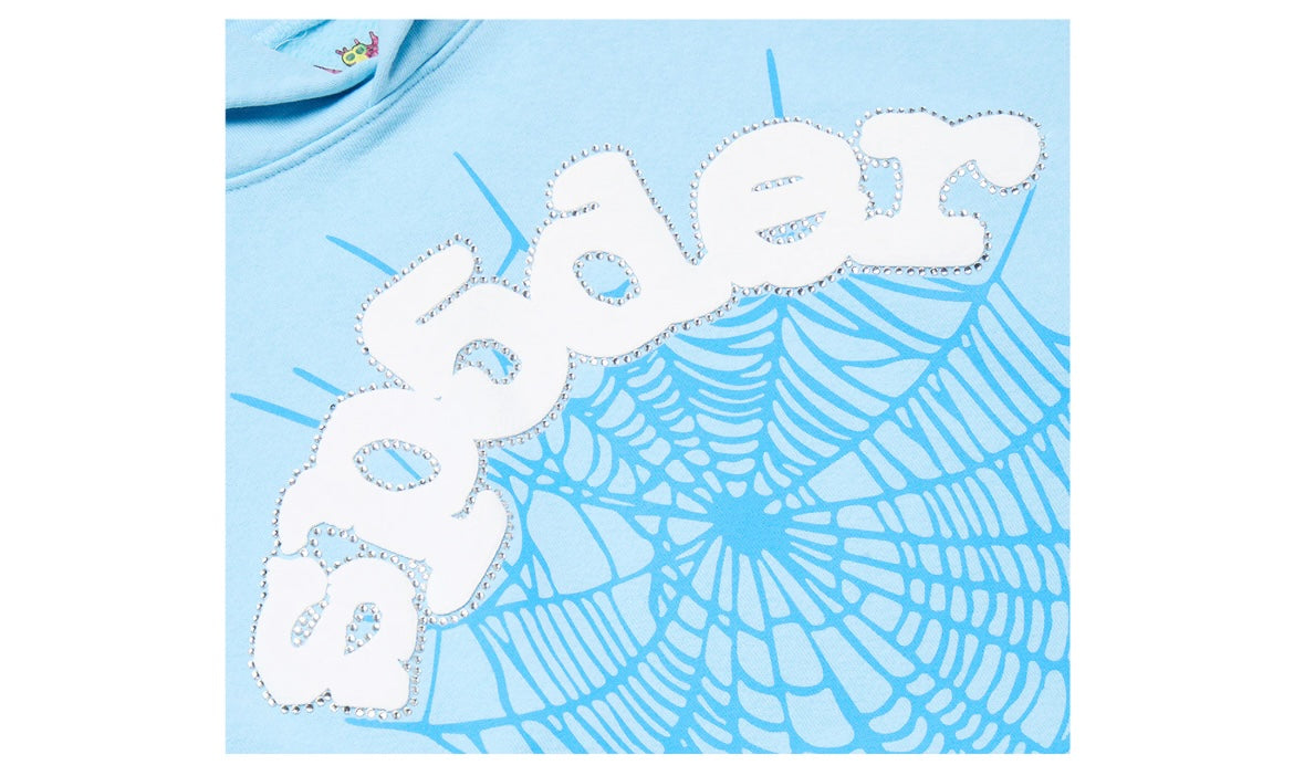 SP5DER WORLDWIDE WEB RHINESTONE HOODIE ‘SKY BLUE’