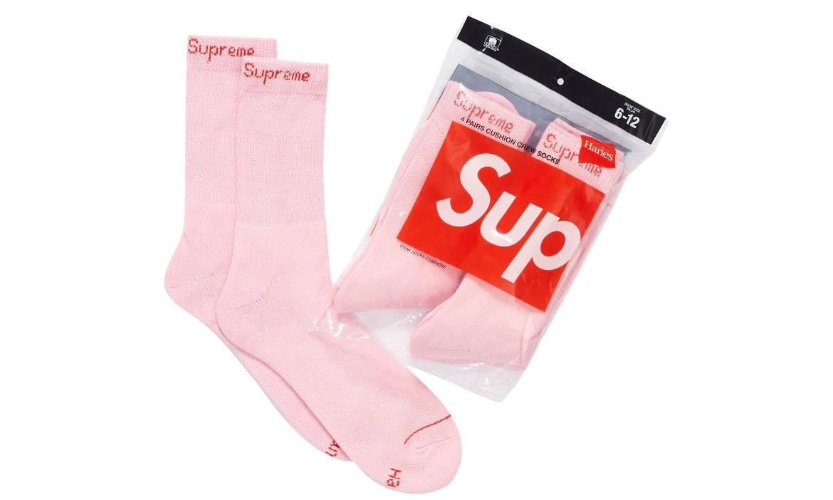 SUPREME HANES CREW SOCKS (4 PACK) ‘PINK’