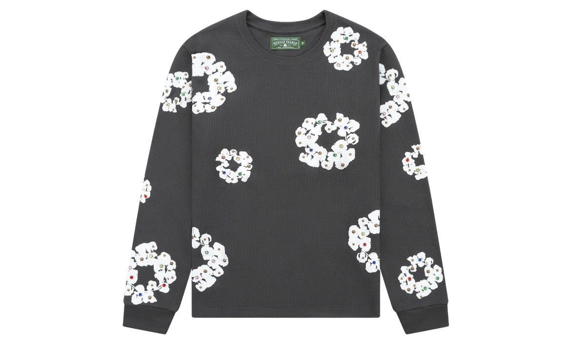 DENIM TEARS RHINESTONE COTTON WREATH THERMAL ‘VINTAGE BLACK’