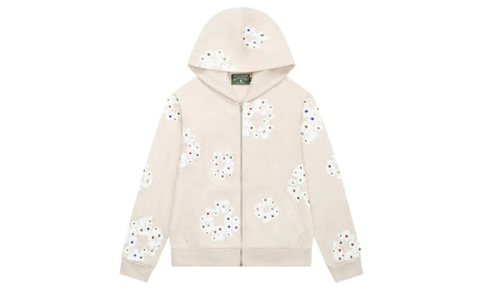 DENIM TEARS RHINESTONE THE COTTON WREATH ZIP UP HOODIE ‘OATMEAL’
