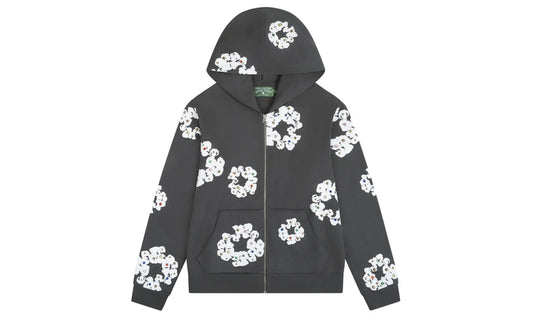 DENIM TEARS RHINESTONE COTTON WREATH ZIP UP HOODIE ‘VINTAGE BLACK’